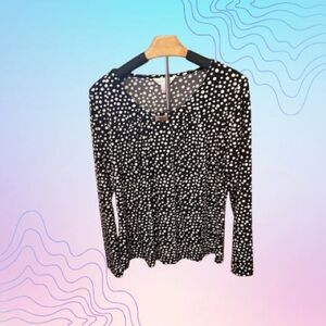 CHRISTOPHER & BANKS Black and White Polka Dot Long Sleeve Top Size M